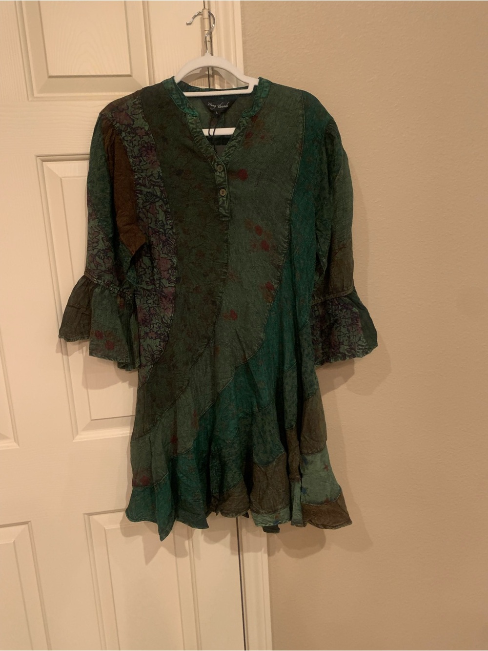Vintage-Inspired Green Patchwork Midi Dress